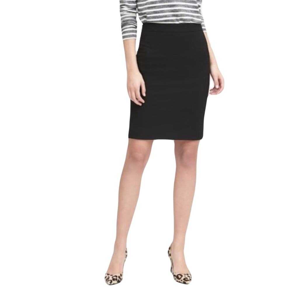 NWOT BANANA REPUBLIC Skirt 4P Wool Black Pencil 2-Slits Knee Zip Lined Stretchy